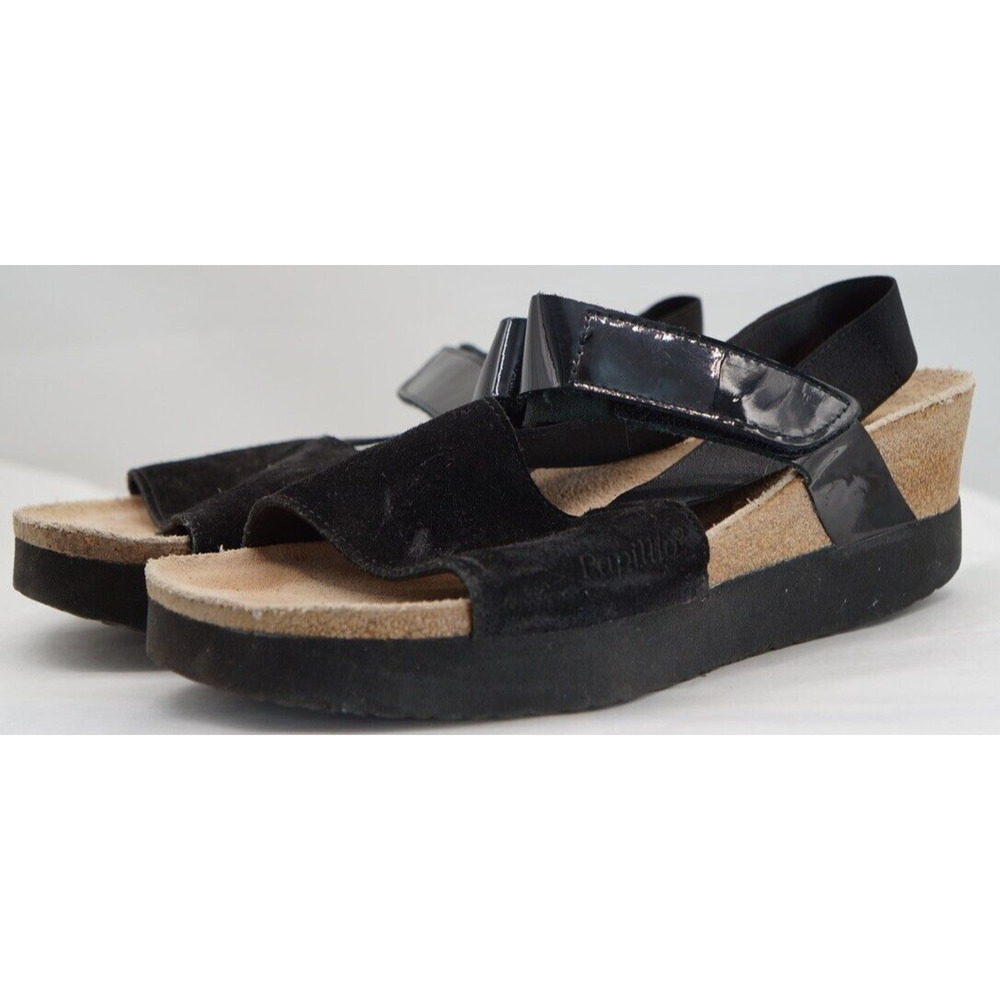 Papillio By Birkenstock Lana Black Leather Wedge Sandals Size 38 US 7 - Picture 2 of 10